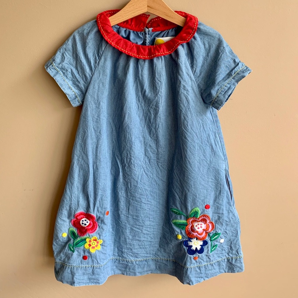 Girl Boden Embroidered Denim Dress
